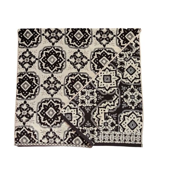 Peri Home Moroccan Tiles 6pc Cotton Towels Black Beige Set 2 Bath 2 Hand 2 Tip - Picture 12 of 16